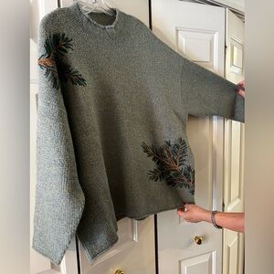 Coldwater Creek beautiful green Sweater with Pine Tree Motif